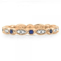 DazzlingRock kolekcija 10k okrugli plavi safirni i bijeli dijamantni godišnjica vjenčani prsten za slaganje, zlato ruže, veličine 10