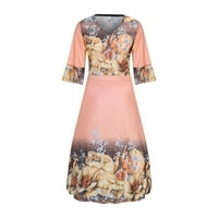 Modne žene Ljeto Retro Print Lady Elegant kratki rukav V-izrez Ležerne haljine slatke ljetne haljine