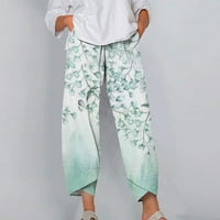 Capris pantalone za žene Ležerne prilike ljeto Ispiši široki nogavi labavi pamučni posteljina elastična