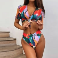 Dame Modni kupaći kostimi Plaža Bikini Sexy Ispiši Split kupaći kostim 3-komadni set kupaći kostim Žene