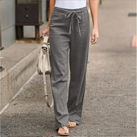 Xinqinghao ženske hlače širine vučne hlače visoke strukske hlače u obliku elastične čvrste boje i hlače