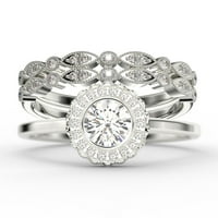 Prekrasno 2. KRATA KROZ KROZ DIAMOND MOISTANITE zaručnički prsten, vjenčani prsten HALO, dva podudarna traka u 18K bijeloj zlatu, mladenke, poklon za njen, obećavajući prsten