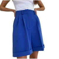 Ženske ljetne kratke hlače visoke strukske kancelarije široke nogalice sa džepom čvrste bermuda kratke hlače