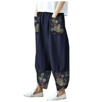 VBNERGOIE Žene Ležerne prilike pamučne platnene patchwork neregularne hlače sa širokim nogama Žene hlače