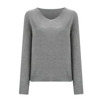 Pad džempera za žene vrećasti medweter pulover casual s džemper sa V-izrezom Grey s
