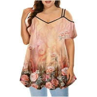 HANAS TOPS Ljeto Basic Plus size T-majice, kaiševe kratkih rukava hladne majice, Cvijeće V-izrez i leptiri