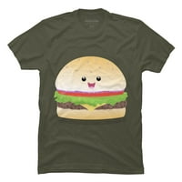 Slatka sretna kawaii hamburger crtani mens vojni zeleni grafički tee - dizajn ljudi 2xl