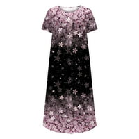 Ljetne haljine za žene plaže cvjetne tiskane maxi haljine Džebovi kratkih rukava haljina V Crt Dugme