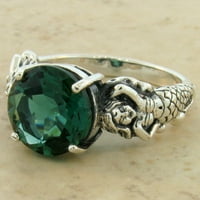 Uvala sirena prsten od čvrstog sterlinskog srebra viktorijanski stil simulirani smaragd 920
