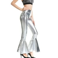 LisingTool dukseci Žene sjajne metalne tamke za molbu za žene Visoko strukne dno pantalone Stretch 70s