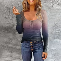 Ženski vrhovi ženske tanke tanke gornje košulje dugih rukava rupa prugasta majica u vratu Top Dugačka