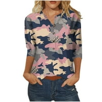 Yyeselk Ljetni ženski bluze casual gumb gore V-izrez rukava udobne majice modna manjska grafička ispisa Dame Tunic Top za gamaše smeđe xl