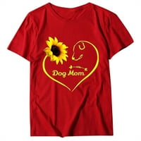 Fonwoon Ženske kratkih rukava Suncokret pas mama tiskala okrugla vrata majica za bluzu majica