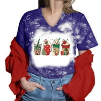 Paptzroi božićna košulja za žene za ženske casual kratke dye rukave Vrući V izrez TUNIC TUNIC Flower