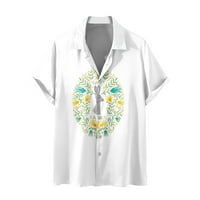 Sretne uskrsne cvjetne tiskane majice za muškarce casual gumb niz grafičku majicu kratkih rukava Summer Hawaiian Beach Thirt Tops bijele m