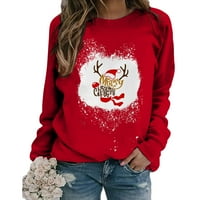 Popust Ženska jesen zimska dukserica okrugla vrat dugi rukav sretan božićni santa šeširni rogovi grafički džemper za tisak Blech Pulover Top Red XL