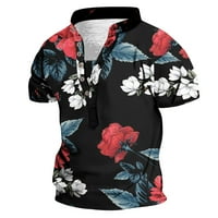 Muška havajska majica Veliki i visoki obični fit kratki rukavi Vintage cvijet otiskato dugme V izrez Ljeto plaža haljina pamučna Henley majice bijeli s
