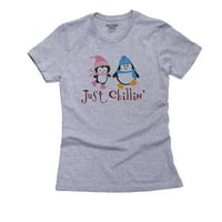 Samo Chillin '- Penguini Slatki dječak i djevojka igraju žensku pamučnu sivu majicu
