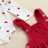 Calsunbaby novorođenče novorođenčad za djecu Valentines Outfit Heart Romped Ribbed suknja Subvence Coust