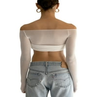 Žene s ramena Y2K Bijeli dugi rukav Slim Fit Top Tee Sexy Streetwear bluza