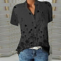 Bluza Cvjetni kratki rukav Ležerne prilike V-izrez Ljeto za žene Black XL