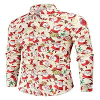 Tenmi Muške Božićne majice Dugi rukav Xmas bluza Rever izrez Tunika Majica Slim Fit vrhovi Radni bež
