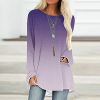 Vrhovi za žene Žene Solid Casual O izrez dugih rukava bluza Labavi slobodno vrijeme za žene A-Purple XL