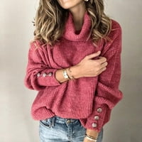 Ženski ljetni vrhovi, ženski turtleneck pleteni džemper duks dugih rukava elegantne casual vrhove lubene