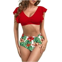 Joau Womensuit plus veličine Bikini Set Dvije odijelo za kupanje ruffle trim cvjetni ispis Visoki struk bikini kupališta na klirensu