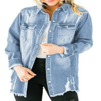 Acelitt dugačka traper majica plus veličine jean jakna uznemirena jean Jean Outerwear kaputi za žene