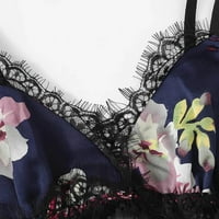 Žene plus veličina moda cvjetna print erotska čipka duboka u saten Camisole Top kratkih padžama Plava
