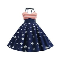 Ženska ljetna haljina Dan neovisnosti Haltereck zvijezde Stripes Ispis Swing haljina 4. jula haljina