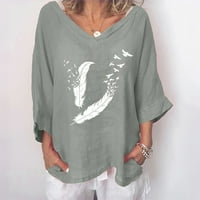 Aerodre ženske baggy bluza na vrhu pamučne posteljine majice Elegantne perje ptica košulja Vježbajte