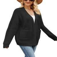 Thaisu Žene Knit Cardigan dugih rukava Otvoreni džemper sa džepovima Cual Jacket sa džepovima