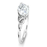 Ženski ovalni rez Celtic Moissine Solitaire Angažman prsten u dvostrukom okruženju, 14k bijelo zlato,