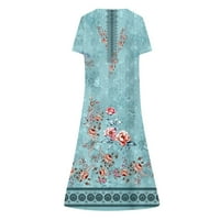 Ženske haljine Maxi kratki rukav casual a-line od ispisane Henley Summer haljina plava xl