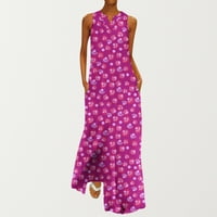 Dyegold sandresses za ženska ležerna plaža - Maxi Vintage haljina za žene V-izrez plus veličina cvjetna