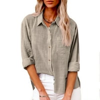 Funichet majice za žene plus veličine pune gumb dolje majice V izrez labava bluza dugih rukava povremeni
