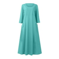 HFYIHGF Ljetne haljine za ženske pamučne haljine s rukavima plus veličine pune boje Flowy maxi duga