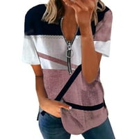 Vrhovi rezervoara za žene Geometrija print patent zatvarač kratkih rukava labav bluza s pulover crvenom