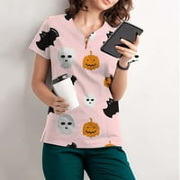 Ženske košulje žene Halloween kratki rukav V-izrez V-izrez Radna uniforma džepna bluza ružičasta xxl