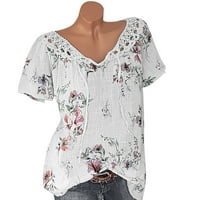 Ženske košulje Žene Ljeto Ležerne prilike tiskane majice-rukav V-izrez The bluza Majica White S