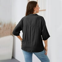 Plus size Bluze za žene na pola rukava Ležerna majica Elegantni gumbi Bluze crni 3xl