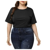 Žene Ljetne casual majice labavi izdubljeni plus veličine o vratu kratkih rukava košulje u boji crne