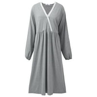 Plus size noćnownu za žene s dugim rukavima V izrez crossover Sleep odjeća Soft Duga kuća Lounge haljina
