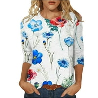 Miluxas Ljetne bluze za žene, žensko ljeto Tri četvrtine rukava Crewneck Ležerne prilike za ispisane bluze Plave 6