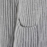 Ženski povremeni otvoreni prednji pleteni kardigani s dugim rukavima s dugim džemper sa džepovima Grey