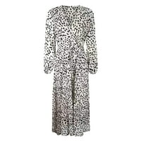 Ženska haljina V-izrez Leopard tiskani visoki struk dugi rukavi modna casual haljina Ženska zimska moda za ženu Sequin haljine za žene Dužina koljena Midi haljina proreza ležerna dukserica