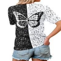 Ženska leptir Print Okrugli vrat Kontrastni majica s kratkim rukavima