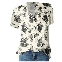 Gotyou ženski vrhovi Ležerne majica Ljetni vrhovi kratki rukav V-izrez Print Pulover labava bluza